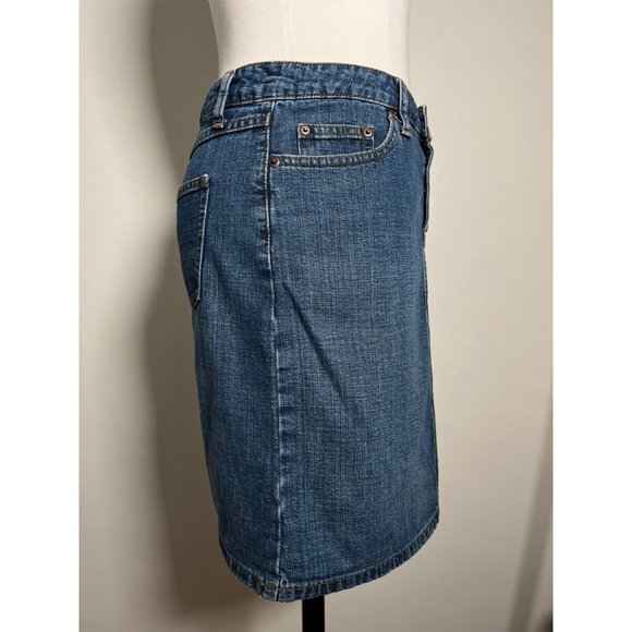 OLD NAVY Vintage Denim Blue Jean Midi Skirt Y2K 2002 Medium Wash Button Fly Sz 2 - Picture 10 of 13